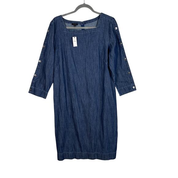 Talbots Striated Denim Shift Dress Size 12 Knee Length  3/4 Sleeve Work Career - Picture 1 of 12